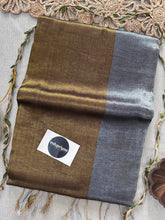 Gold Nd Grey Half N Half Designe  Handloom Raga Tissue Saree